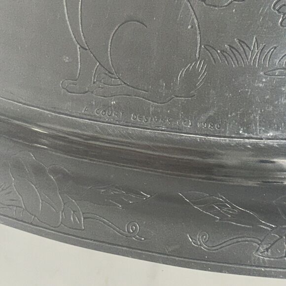 Large Arthur Court 1980 24" X 12.5" aluminum handled tray bunny rabbits Holiday - Picture 3 of 4